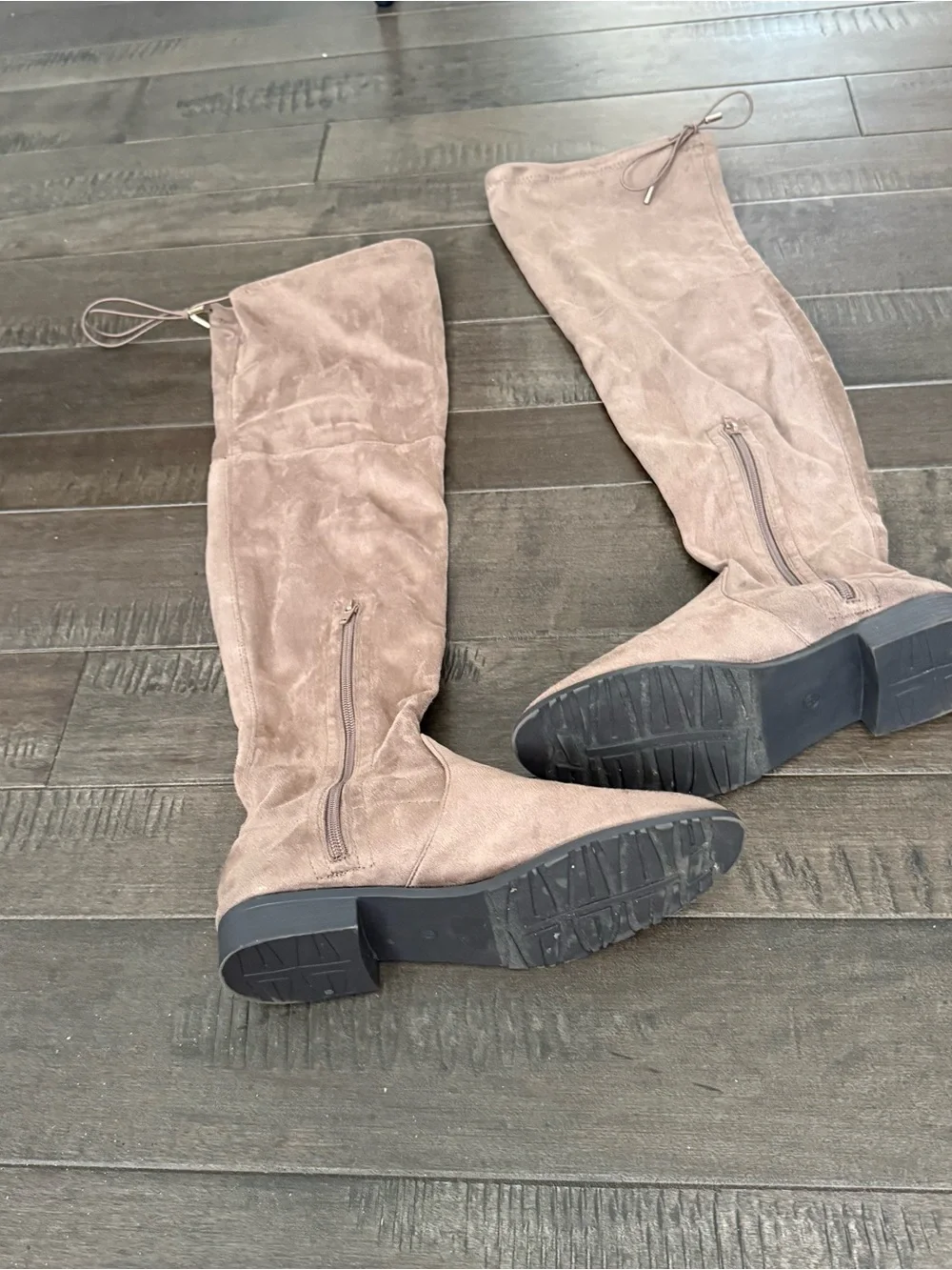 Yoki Taupe Over-The-Knee Faux Suede Zip Boots 9